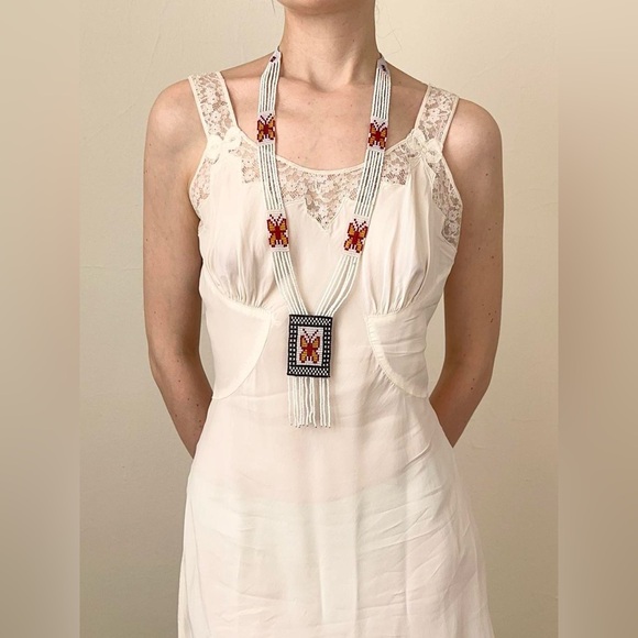 Jewelry - Antique 1920s Art Deco Micro Seed Beaded Butterfly Flapper Necklace